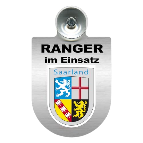 Alu-Dienstschild mit Saugnapf – Ranger im Einsatz - Schild für Auto – individuell mit Wappen – Aluminium – Beruf, Hobby - Forst (Saarland) von m-creativeworld production
