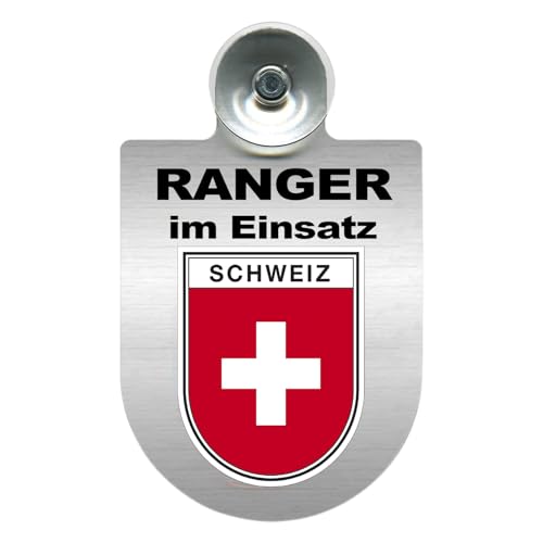 Alu-Dienstschild mit Saugnapf – Ranger im Einsatz - Schild für Auto – individuell mit Wappen – Aluminium – Beruf, Hobby - Forst (Schweiz) von m-creativeworld production