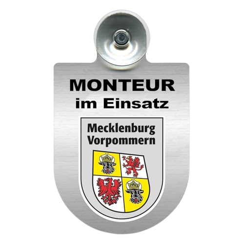Alu-Dienstschild mit Saugnapf – Schild fürs Auto – Monteur im Einsatz - individuell mit Wappen - Bundesland – Aluminium – Beruf - Autoschild (Mecklenburg-Vorpommern) von m-creativeworld production