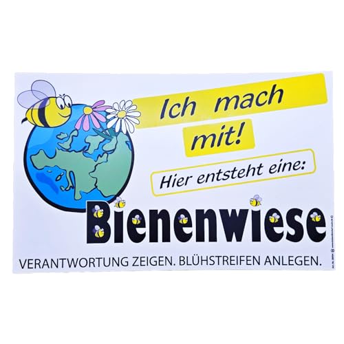 Bienenwiese Blumenwiese Schild für Garten und Parkanlagen, Blühstreifen Landwirtschaft, 40 x 25 cm, Kunststoff von m-creativeworld production