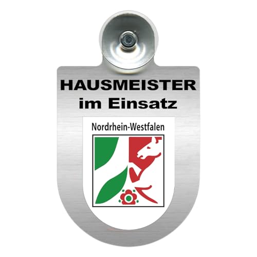 Hausmeister im Einsatz Aluminium-Dienstschild, 10 x 16 cm, Einsatzschild mit Saugnapf für Windschutzscheibe, Bundesland, Region (Nordrhein-Westfalen) von m-creativeworld production