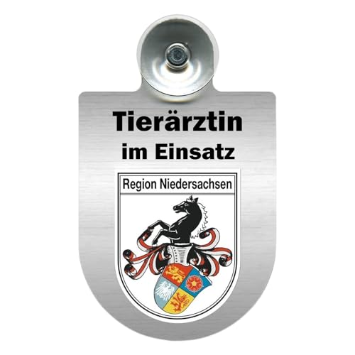 Tierärztin im Einsatz Auto-Dienstschild, Alu mit Saugnapf, 10x16 cm, für Windschutzscheibe (Niedersachsen) von m-creativeworld production