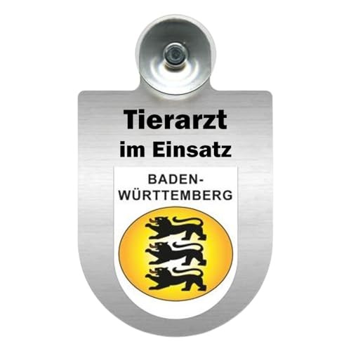 Tierarzt im Einsatz Auto-Schild, Alu-Dienstschild mit Saugnapf, 10x16 cm, für Windschutzscheibe (Baden-Württemberg) von m-creativeworld production