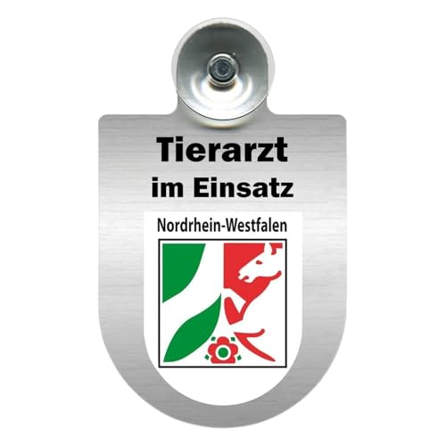 Tierarzt im Einsatz Auto-Schild, Alu-Dienstschild mit Saugnapf, 10x16 cm, für Windschutzscheibe (Nordrhein-Westfalen) von m-creativeworld production