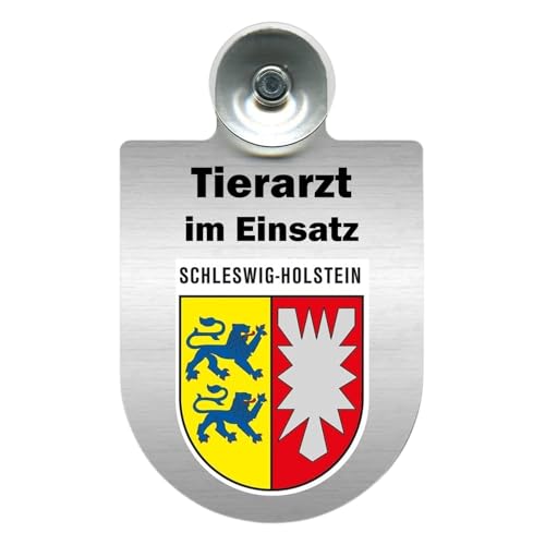 Tierarzt im Einsatz Auto-Schild, Alu-Dienstschild mit Saugnapf, 10x16 cm, für Windschutzscheibe (Schleswig-Holstein) von m-creativeworld production