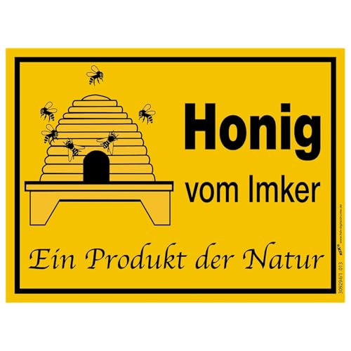 Werbeschild, Verkaufsschild, Honig vom Imker mit Bienenkorb, 20 x 15 cm, 1 mm dick, Kunststoff von m-creativeworld production