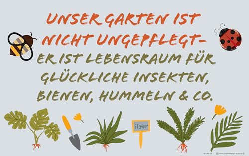 Wetterfestes Gartenschild Insektenfreundlicher Garten, Lustiger Spruch, Blühwiese, 40 x 25 cm, 1 mm Dicke, von m-creativeworld production