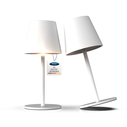 LUNA-80-W, 2er-Set dimmbare kabellose LED Akku-Tischleuchte, 5200mAh, 8-72 Std Leuchtdauer, höhenverstellbar (5 Höhen), inkl. Flaschenadapter, Touch-Sensor, Warmweiß & Farbwechsel (7 Farben) (Weiß) von m-e
