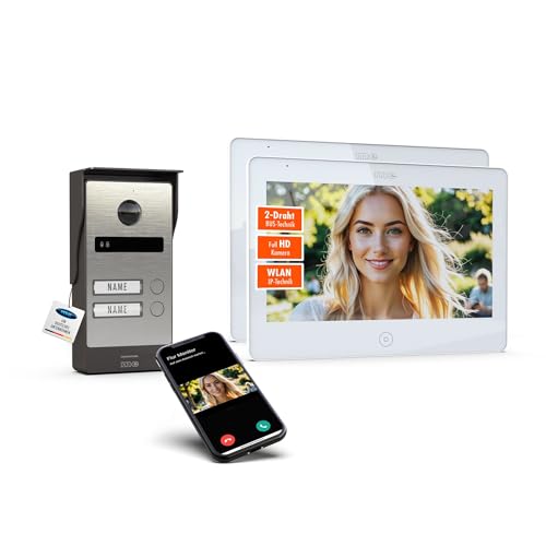 m-e ALLVISO Videotürklingel mit 2 Draht IP BUS-Technik I Aufputz-Außenstation mit 160° Weitwinkel-Kamera I 10 Zoll Monitor Innenstation mit WLAN I kostenlose Handy App, Türsprechanlage 2 Familienhaus von m-e