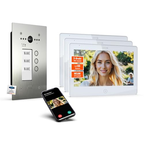 m-e ALLVISO Videotürklingel mit 2 Draht IP BUS-Technik I Unterputz-Außenstation mit 160° Kamera I 10" Monitor Innenstation mit WLAN I Handy App, Türsprechanlage 3 Familienhaus m-e ALLVISO Videotürklingel mit 2 Draht IP BUS-Technik I Unterputz-Außenstation mit 160° Kamera I 10" Monitor Innenstation mit WLAN I Handy App, Türsprechanlage 3 Familienhaus von m-e