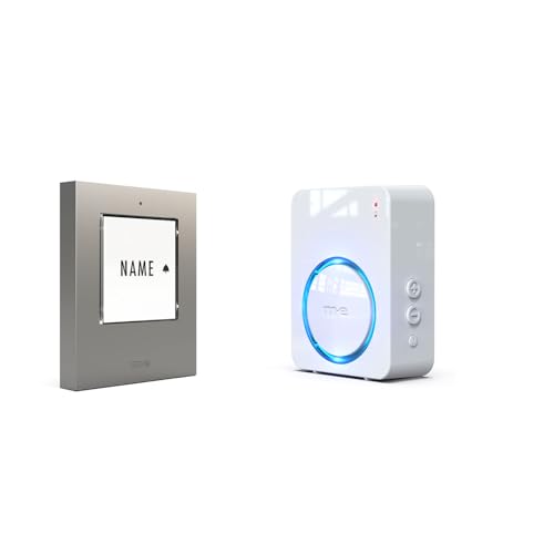 m-e Funkklingel BELL-521 AC Silber mit Sender und Empfänger für 1-Familienhaus, Erweiterbare kabellose Türklingel mit 500 Meter Reichweite, Türglocke für Steckdose Türklingel Funk von m-e