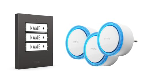 m-e Funkklingel BELL-573 Anthrazit mit Sender und Empfänger für 3-Familienhaus | Erweiterbare kabellose Türklingel mit 300 Meter Reichweite | Türglocke für Steckdose von m-e