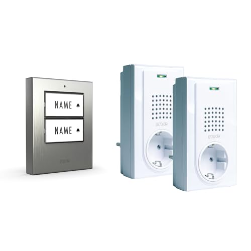 m-e Funkklingel BELL-5022 EG, für 2-Familienhaus, Edelstahl gebürsteter Klingeltaster und 2 Türglocken für Steckdose | Erweiterbare kabellose Funk-Türklingel | 200 Meter Funk-Reichweite m-e Funkklingel BELL-5022 EG, für 2-Familienhaus, Edelstahl gebürsteter Klingeltaster und 2 Türglocken für Steckdose | Erweiterbare kabellose Funk-Türklingel | 200 Meter Funk-Reichweite von m-e