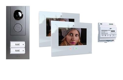m-e Video Türsprechanlage 2 Familie – Sprechanlage mit Kamera für Einfamilienhaus – WLAN & App-Anbindung – 7 Zoll Touchscreen, Nachtsicht & digitaler Bildspeicher - 4 Draht (Anthrazit/Weiß) von m-e