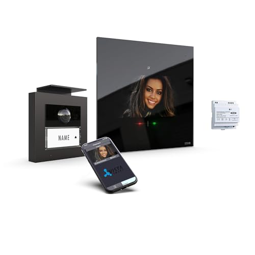 m-e iP Video-Türsprechanlage RFID anthrazit/schwarz | Aluminium Außenstation für 1-Familienhaus | 7“ Design-Innenstation flach | Türklingel mit Kamera | Freisprechanlage Video Einfamilienhaus 4-Draht von m-e