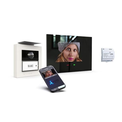 m-e iP Video-Türsprechanlage RFID weiß/schwarz | Aluminium Außenstation für 1-Familienhaus | 7“ Innenstation | Türklingel mit Kamera | Freisprechanlage Video Sprechanlage Einfamilienhaus 4-Draht von m-e