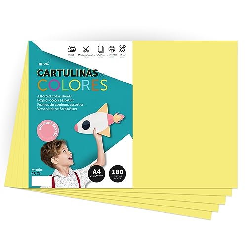 Farbiger Karton, A4, Pastellfarben, 180 g, zum Basteln, Drucken Ihrer Dokumente und kreativen Designs, Pastellfarben, A4, m-office (x50, gelb) von m-office