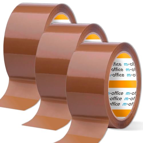 m-office Klebeband, braunes Klebeband, Klebeband, Rolle für Kartonverpackungen, Versand, Umzug und Handwerk, sichere und robuste Versiegelung, Klebeband (3 Stück, 48 mm x 66 m) von m-office