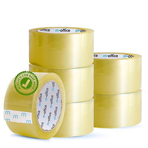 m-office Transparentes Klebeband, selbstklebendes Verpackungsband für Kartons, Versand, Umzüge und Handwerk, sicheres und robustes transparentes Papier (36 mm x 120 m, x6) von m-office