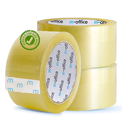 m-office Transparentes Klebeband, selbstklebendes Verpackungsband für Kartons, Versand, Umzüge und Handwerk, sicheres und robustes transparentes Papier (36 mm x 66 m, x3) von m-office