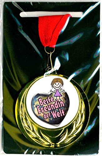 m-shop Edle Medaille/Auszeichnung mit farbigem Schild Beste Freundin der Welt und Umhängeband von m-shop