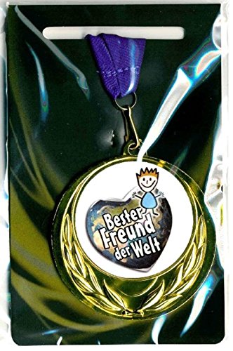 m-shop Edle Medaille/Auszeichnung mit Farbigem Schild Bester Freund der Welt und Umhängeband von m-shop