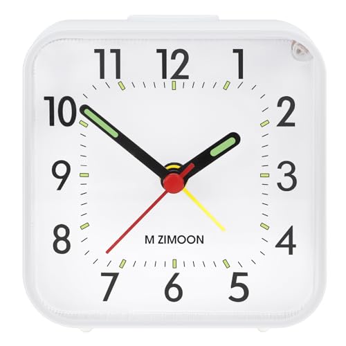 m zimoon Wecker Analog Leise Ohne Ticken Wecker mit Schlummerfunktion Lichtfunktionen und Batteriebetrieben Tragbarer Wecker für Schlafzimmer Wohnbereich Büro Reisen, Einfache Einstellung von m zimoon