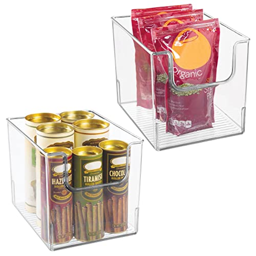 mDesign 2er-Set Aufbewahrungsbox für Lebensmittel – Küchen Ablage mit offener Vorderseite für Kühlschrank, Schrankfach oder Gefriertruhe – Kühlschrankbox aus BPA-freiem Kunststoff – durchsichtig von mDesign