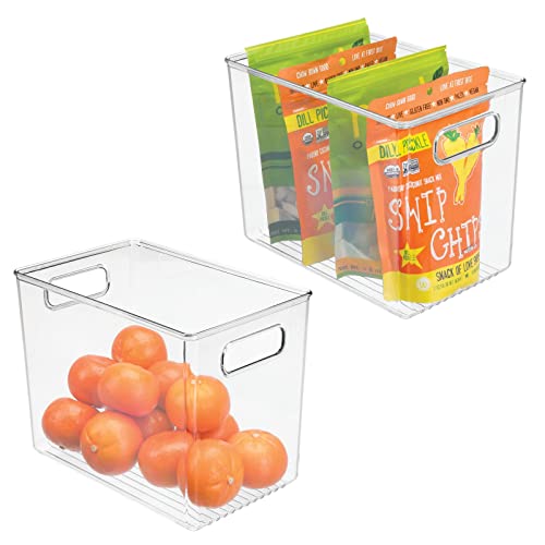 mDesign 2er-Set Aufbewahrungsbox mit Griffen – hohe Kühlschrankbox zur Lebensmittelaufbewahrung – Ablage aus Kunststoff für den Küchen- oder Kühlschrank – durchsichtig von mDesign