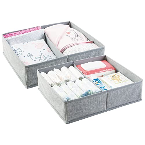mDesign 2er-Set Baby Organizer - kleine Aufbewahrungsbox mit 2 Fächern - aus atmungsaktivem Polypropylen - perfekt für einen sortierten Wickeltisch - auch zur Spielzeug Aufbewahrung geeignet - grau von mDesign