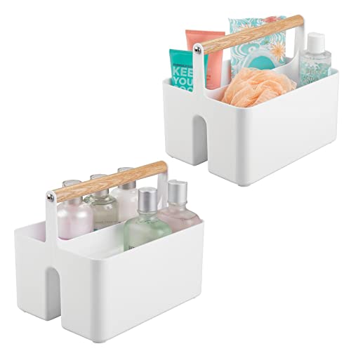 mDesign 2er-Set Badezimmer Aufbewahrungsbox – Korb mit Griff zur Kosmetikaufbewahrung – Bad Organizer mit zwei Fächern – weiß von mDesign