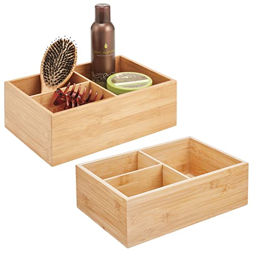 mDesign 2er-Set Badezimmer Organizer – praktische Aufbewahrungsbox mit 3 Fächern für Pflegeprodukte aller Art – elegante Box zur Kosmetikaufbewahrung – naturfarben von mDesign