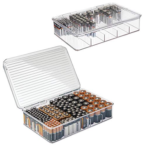mDesign 2er-Set Batteriebox für AA, AAA und weitere Batterien – stapelbare Box für Akkus und Ladegerät – Batterieaufbewahrung – ideal für Büro und Garage – durchsichtig von mDesign