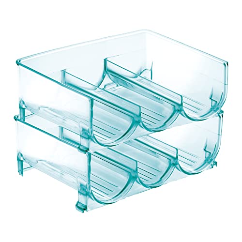 mDesign 2er-Set Flaschenständer – praktisches Flaschenregal zur Aufbewahrung von insgesamt 6 Wasser- oder Weinflaschen – stapelbarer Organizer aus BPA-freiem Kunststoff – meerblau von mDesign