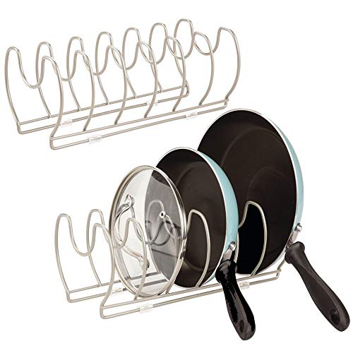 mDesign 2er-Set Geschirrablage für Kochtöpfe, Deckel und Pfannen – kompakter Topfdeckelhalter aus Metall für den Küchenschrank – platzsparender Ständer für Kochgeschirr – mattsilberfarben von mDesign
