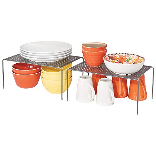mDesign 2er-Set Geschirrablage für die Küche – freistehendes Tellerregal aus Metall – großes Küchenregal für Tassen, Teller, Lebensmittel usw. – grau von mDesign