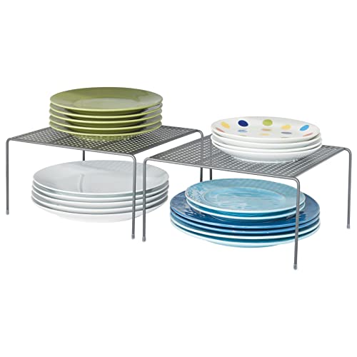 mDesign 2er-Set Geschirrablage für die Küche – freistehendes Tellerregal aus Metall – kleines Küchenregal für Tassen, Teller, Lebensmittel usw. – grau von mDesign