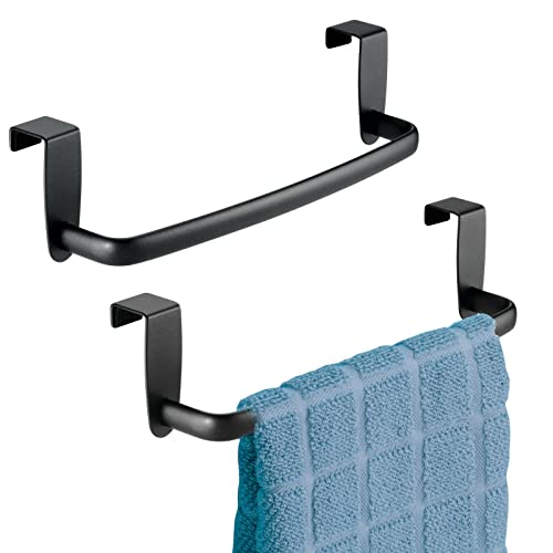mDesign 2er-Set Geschirrtuchhalter – Handtuchhalter Küche zum Einhängen in die Küchenschranktür – Badetuchhalter aus Metall – Mattschwarz von mDesign