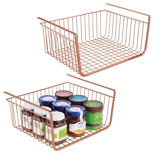 mDesign Hängekorb aus rostfreiem Metall (2 Stück) - Großer Aufbewahrungskorb für Küche und Speisekammer - Robuster Drahtkorb für Lebensmittel und Küchenutensilien - Kupferfarben von mDesign