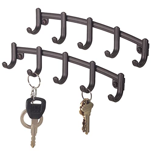 mDesign 2er-Set Hakenleiste – schmale Wandgarderobe mit 5 Garderobenhaken – Haken aus Metall – zur Aufbewahrung von Schlüsseln, Schals, Handtüchern, Geschirrtüchern – bronzefarben von mDesign