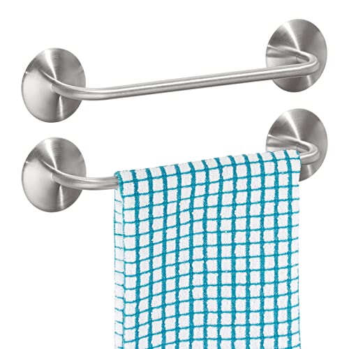 mDesign 2er-Set Handtuchhalter ohne Bohren – Selbstklebende Handtuchstange aus gebürstetem Edelstahl – perfekt als Geschirrtuchhalter oder für Handtücher – mattsilberfarben von mDesign
