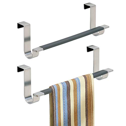 mDesign 2er-Set Handtuchhalter ohne Bohren für Küche und Bad – praktische Handtuchstange zum über die Tür hängen – moderner Geschirrtuchhalter aus gebürstetem Edelstahl – Silber von mDesign
