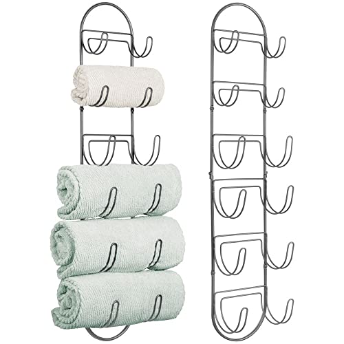 mDesign 2er-Set Handtuchhalter zur Wandmontage – Handtuchablage aus Metall – schickes Badzubehör – auch für das Gäste-WC geeignet – dunkelgrau von mDesign