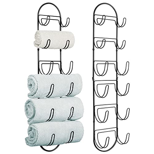 mDesign 2er-Set Handtuchhalter zur Wandmontage – Handtuchablage aus Metall – schickes Badzubehör – auch für das Gäste-WC geeignet – schwarz von mDesign