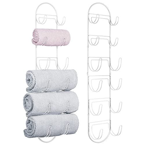 mDesign 2er-Set Handtuchhalter zur Wandmontage – Handtuchablage aus Metall – schickes Badzubehör – auch für das Gäste-WC geeignet – weiß von mDesign