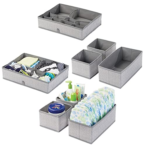 mDesign 2er-Set Kinderzimmer Aufbewahrungsbox aus Kunstfaser mit Fischgrätmuster – Stoff Aufbewahrungsboxen für Babysachen – auch als Kinderschrank Organizer oder für Schubladen – grau von mDesign