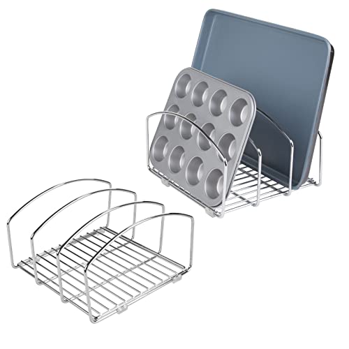 mDesign 2er-Set Küchen Organizer – Geschirrablage mit 3 Fächern für mehr Ordnung in der Küche – Geschirrhalter aus verchromtem Metall für Schneidebretter, Backformen etc. – silberfarben von mDesign