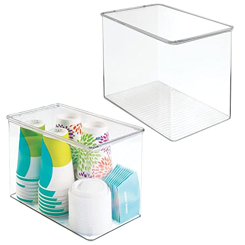 mDesign 2er-Set Küchen Organizer – stapelbare Vorratsdosen für Küchenregal und Vorratskammer – hohe Kühlschrankbox aus BPA-freiem Kunststoff mit Klappdeckel – durchsichtig von mDesign