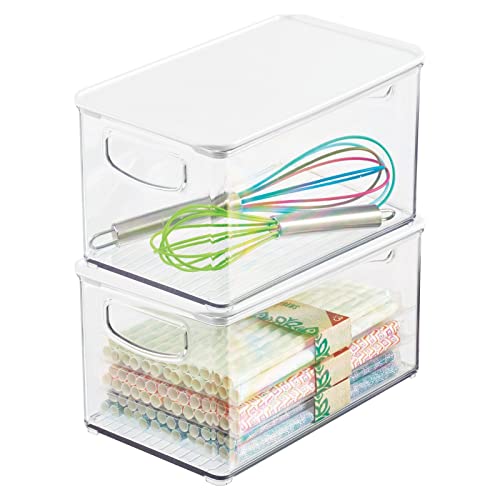 mDesign 2er-Set Kühlschrankbox – Kühlschrank Vorratsdose abnehmbarem Deckel und Griffen – lebensmittelechte Aufbewahrungsbox aus Kunststoff für Küche und Speisekammer – durchsichtig/weiß von mDesign