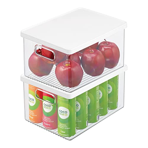 mDesign 2er-Set Kühlschrankbox – Kühlschrank Vorratsdose mit Griffen und abnehmbarem Deckel – lebensmittelechte Aufbewahrungsbox aus Kunststoff für Küche und Speisekammer – durchsichtig/weiß von mDesign